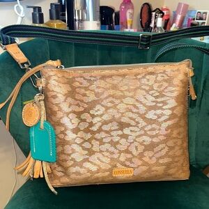 Consuela Gold Crossbody Bag with Animal Print Pattern